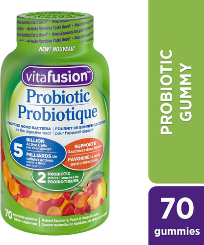 Vitafusion 益生菌成人軟糖，2 種益生菌菌株和 D3 成人維生素軟糖，1000 IU 維生素 D3 每日劑量，可支撐骨骼和牙齒*，150 粒，5 個月用量，包裝可能有所不同