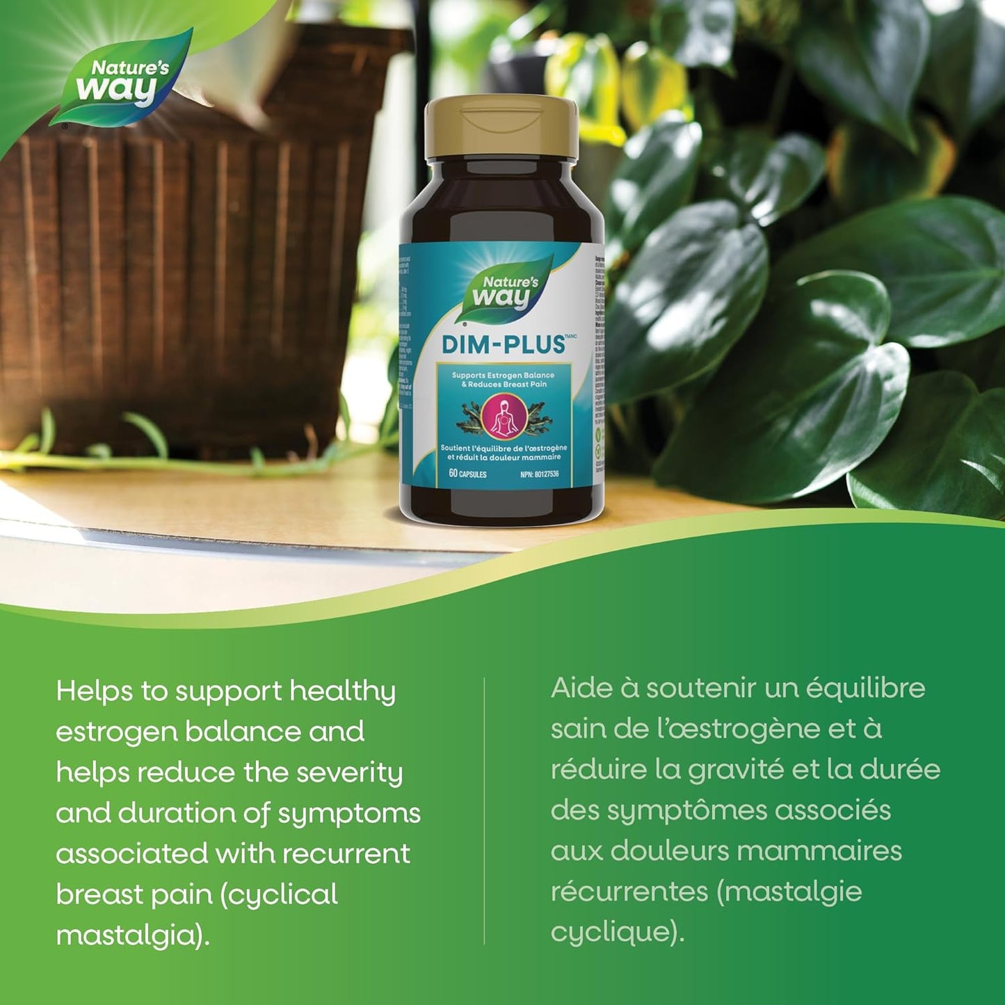 Nature's Way DIM-plus – 健康的雌激素代謝和平衡 – 緩解乳房疼痛 – 女性健康 – 提供抗氧化劑 – 二吲哚甲烷補充劑 – 60 粒素食膠囊