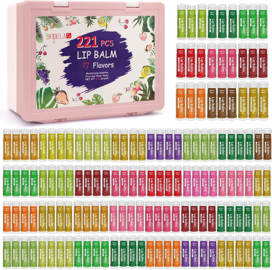 Yopela 221 支裝潤唇膏，含維生素 E 和椰子油，唇部護理產品，保濕舒緩乾裂嘴唇 - 17 種口味