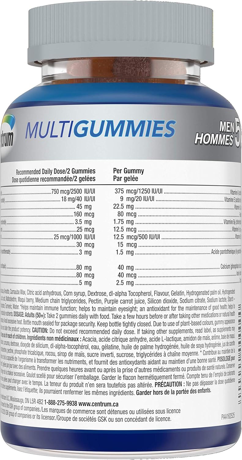 Centrum Men 50 Plus 複合維生素/礦物質軟糖，適合 50+ 男性，櫻桃、漿果和蘋果口味，120 粒
