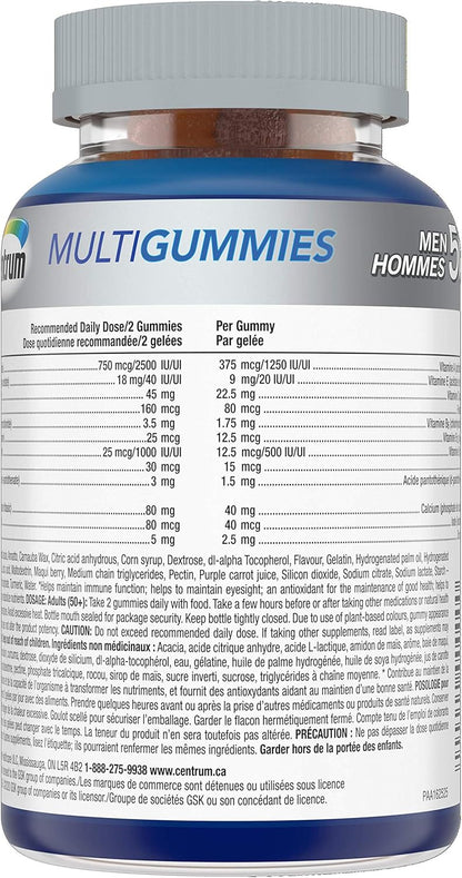 Centrum Men 50 Plus 複合維生素/礦物質軟糖，適合 50+ 男性，櫻桃、漿果和蘋果口味，120 粒