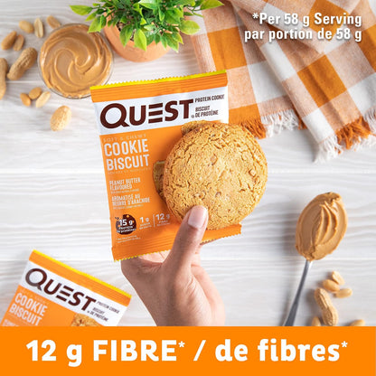 Quest Nutrition Peanut Butter High Protein Cookie, Low Sugar, High Fibre, Keto Friendly, 15g Protein, 1g Sugar, 12ct