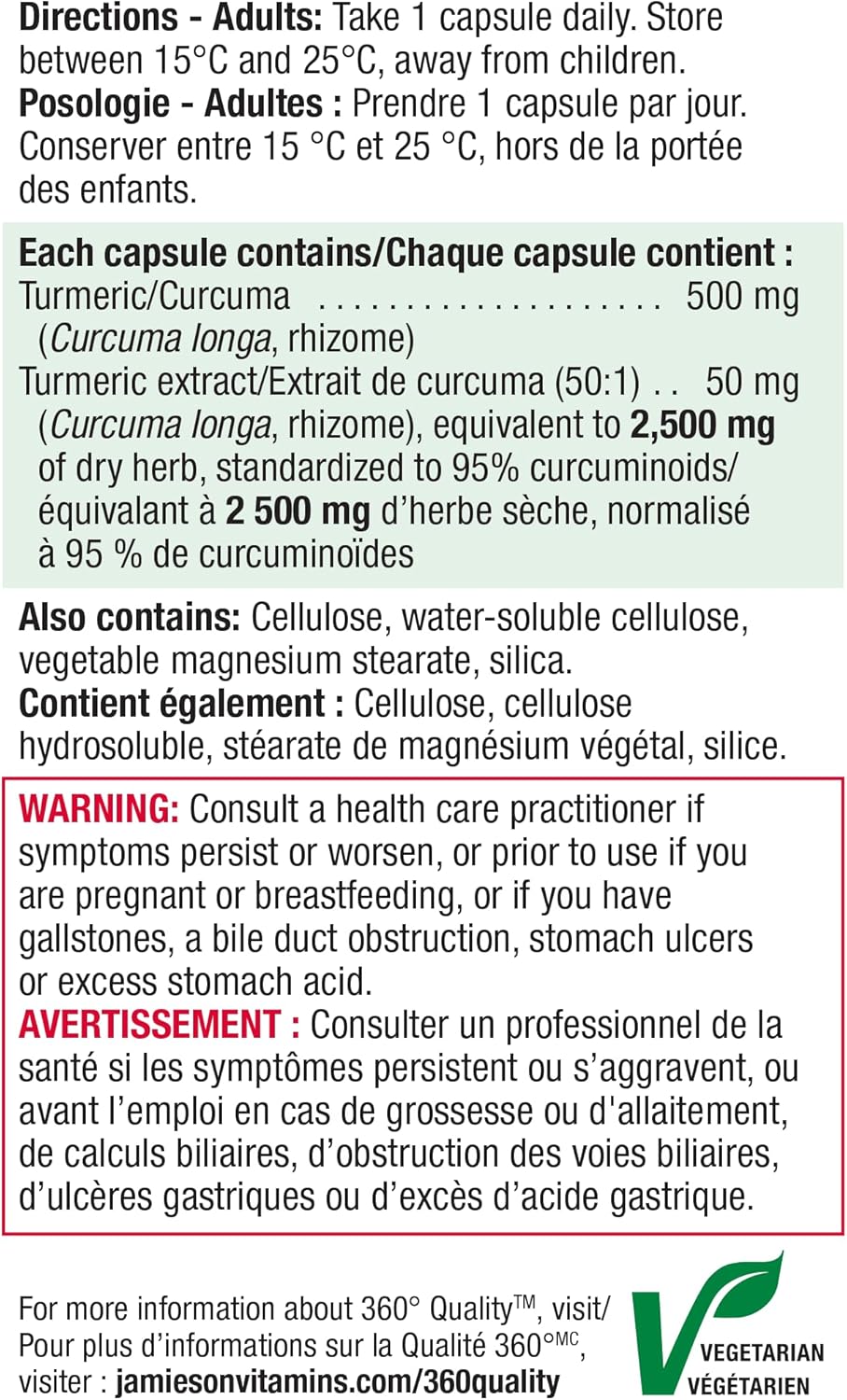 Jamieson Curcumin Turmeric 550 mg, Provides Natural Joint Pain Relief, Supports Inflammation, and Helps with Digestion. NON-GMO, Gluten-Free, 90 Vegetarian Capsules, Proudly Canadian