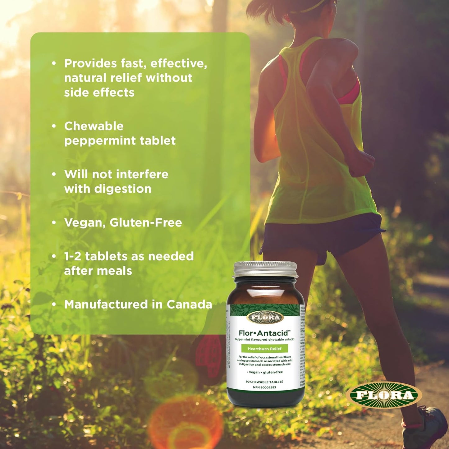 Flora Health Flor-Antacid - 用於緩解偶爾出現的胃灼熱和胃部不適，與消化不良和胃酸過多有關，真正的薄荷油口味，180 片咀嚼片