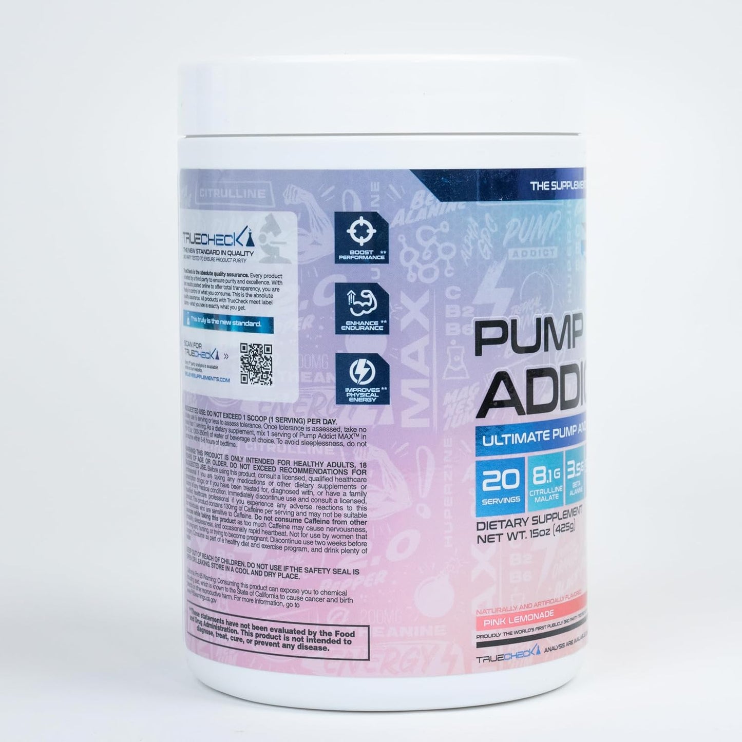 Believe Supplements - Pump Addict Max 锻炼前粉末 - 增强能量、注意力和耐力（425 克，粉红柠檬水）