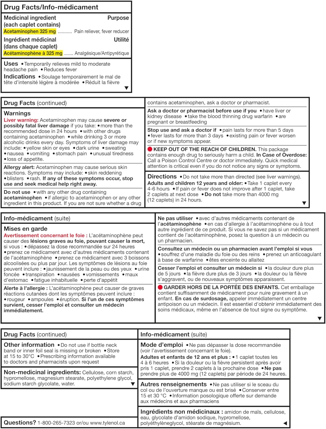 泰諾常規強度 325 毫克膠囊 200 粒