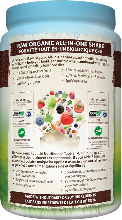 Garden of Life 生食全效营养奶昔，巧克力可可口味（28 份，1017 克），富含 20 克有机认证植物蛋白，营养丰富，有助于增强肌肉。配合规律训练和健康均衡的饮食，有助于增肌。