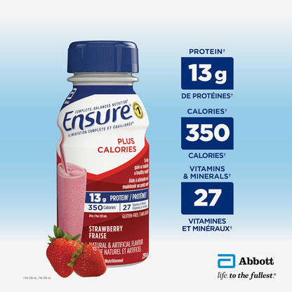 Ensure Plus Calories，營養補充品奶昔超值裝，有助於健康增重或維持體重，草莓風味，24 x 235 毫升瓶裝