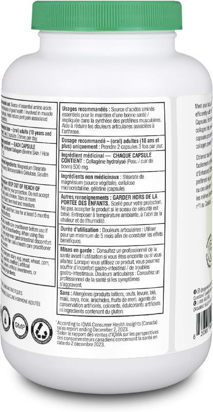 Organika 增強型膠原蛋白膠囊 - 有益於頭髮、皮膚、指甲和關節健康 - 水解，吸收更佳 - 草飼，非基因改造 - 240 粒膠囊