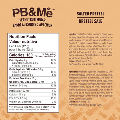 PB&Me Peanut Butter Protein Bars – Salted Pretzel, 10g Protein, Low Sugar, High Fiber, No Artificial Sweeteners or Preservatives, Meal Replacement, 5-Pack, Snack Bars for Work, Gym & Travel