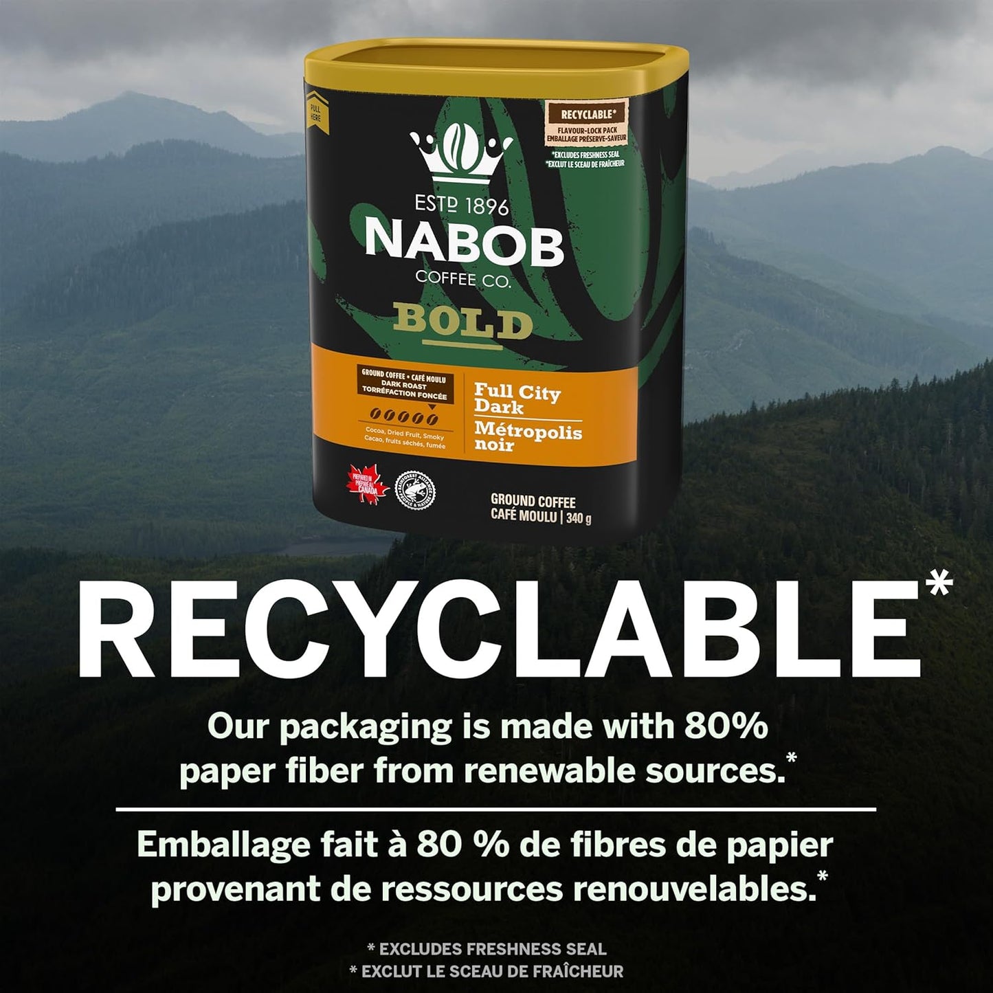 Nabob Dark Bold Roast Full City 深色研磨咖啡，340克罐装