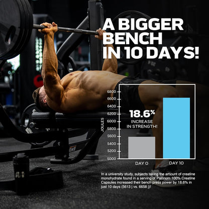 MuscleTech Platinum 100% 肌酸 | MuscleTech | Creapure | 男女增肌增力劑 | 鍛煉恢復補充劑 | 100 粒素食膠囊 | 50 份