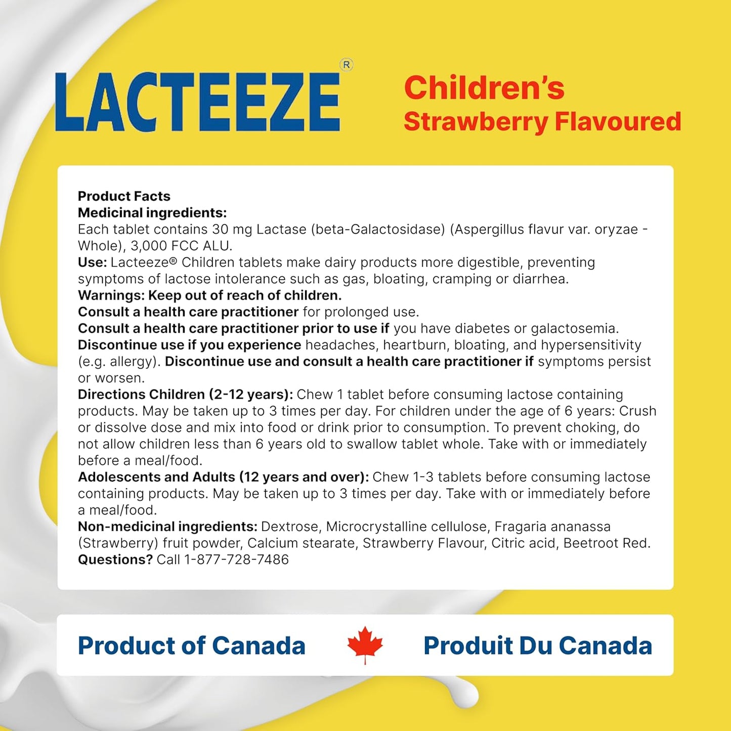 Lacteeze 儿童乳糖酶咀嚼片 - 天然草莓味，100 片装