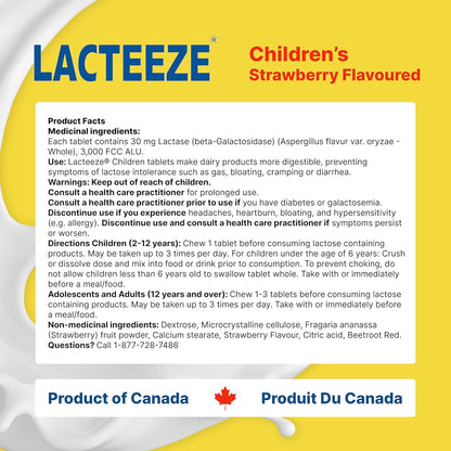 Lacteeze 儿童乳糖酶咀嚼片 - 天然草莓味，100 片装