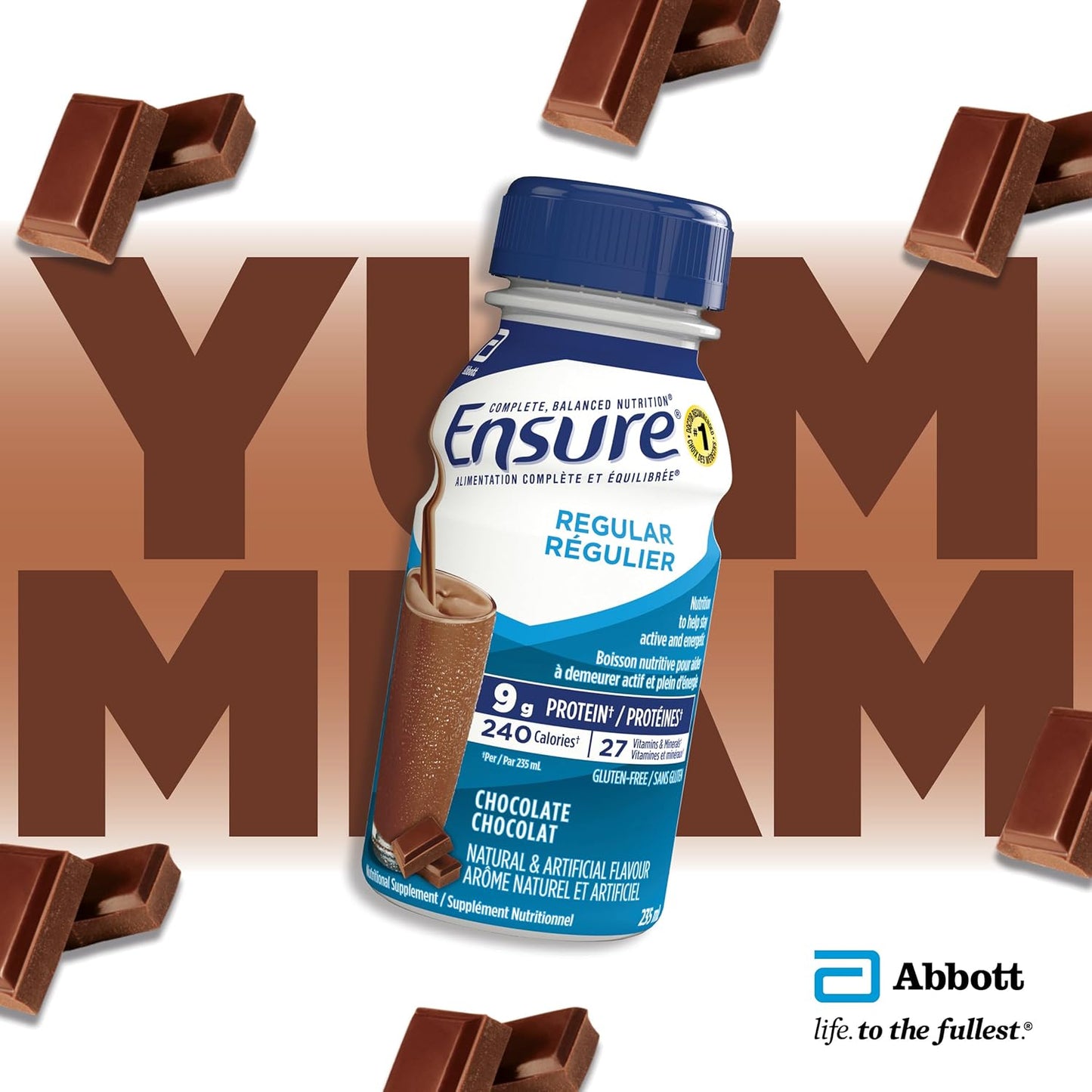 Ensure Regular，營養補充奶昔超值裝，保持活力和精力的營養，巧克力味，24 x 235 毫升瓶裝