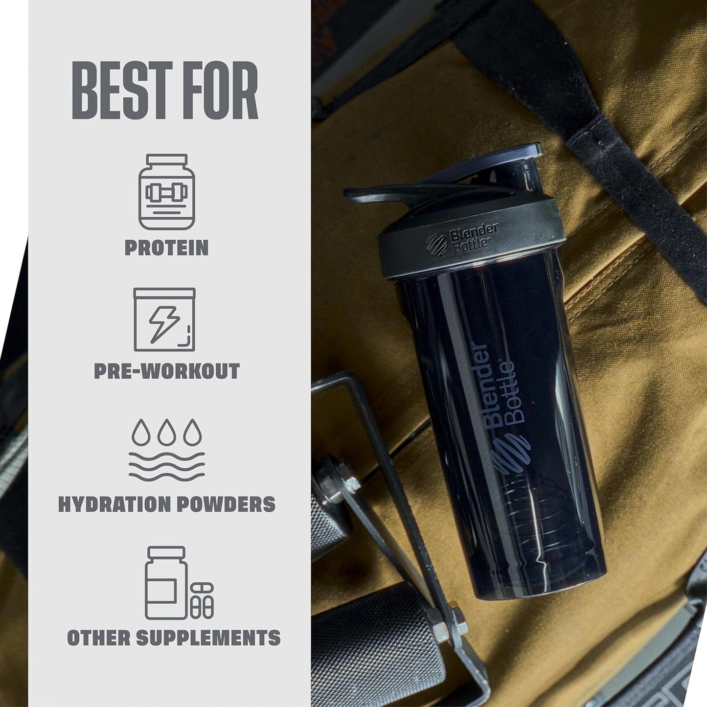 BlenderBottle Strada 摇摇杯，非常适合蛋白奶昔和运动前饮品，28 盎司，黑色