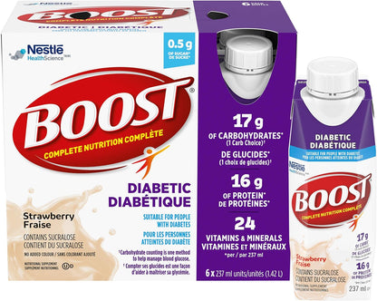 BOOST Diabetic Nutritional Supplement, Chocolate, 24 x 237 ml & BOOST Diabetic Nutritional Supplement, Strawberry, 24 x 237 ml & BOOST Diabetic Nutritional Supplement, Vanilla, 4 six-packs of 237ml