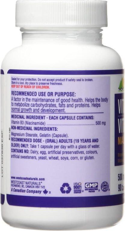 Westcoast Naturals 烟酰胺胶囊，500 毫克