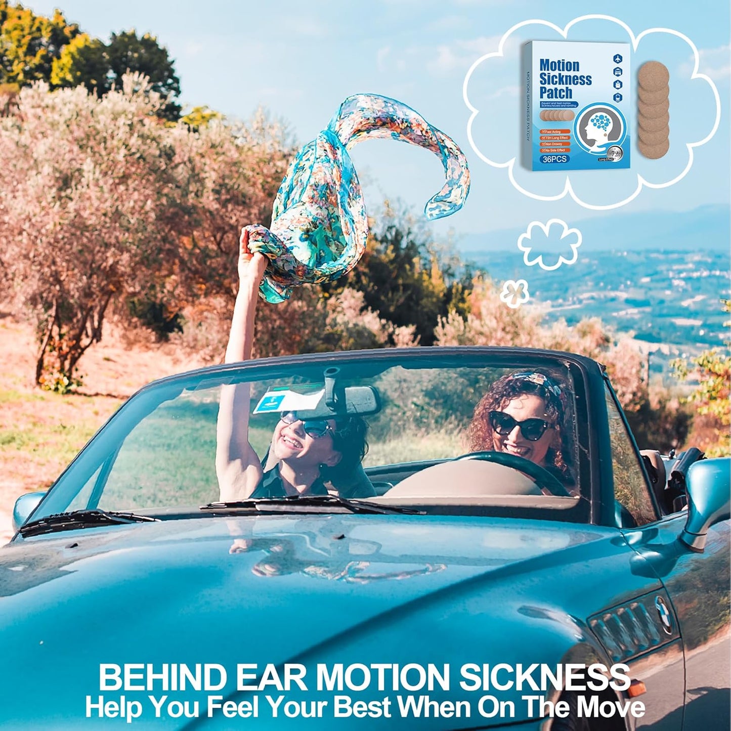 晕车贴 - 缓解头晕、眩晕和恶心 - 适用于游轮、汽车、游船和飞机旅行的晕车贴，36 片装耳后晕车贴，适用于成人和儿童