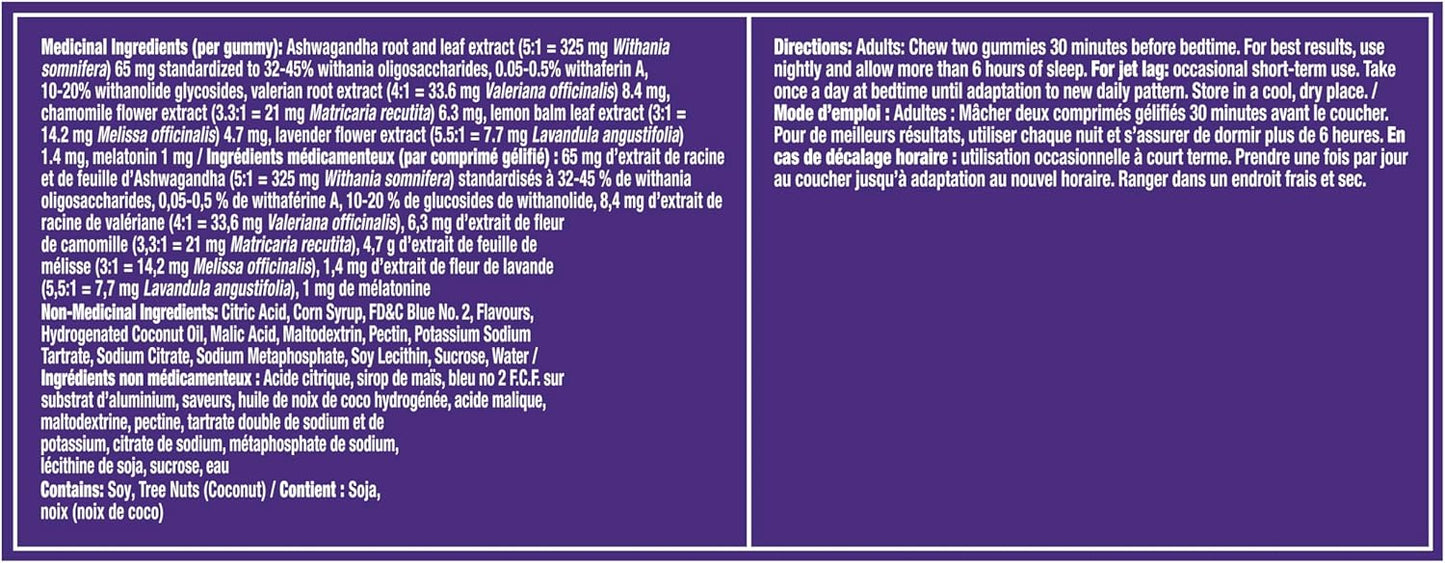 Vicks ZzzQuil PURE Zzzs 緩解壓力褪黑素助眠軟糖，成人適用，南非醉茄有助於減輕壓力症狀，每粒軟糖含 1 毫克，42 粒