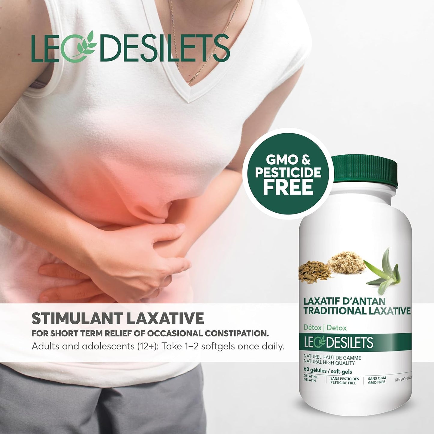 Leo Desilets Traditional Herbal Laxative | Gentle Relief for Occasional Constipation | Cascara Sagrada, Dandelion & Senna | Non-GMO, Plant-Based Capsules