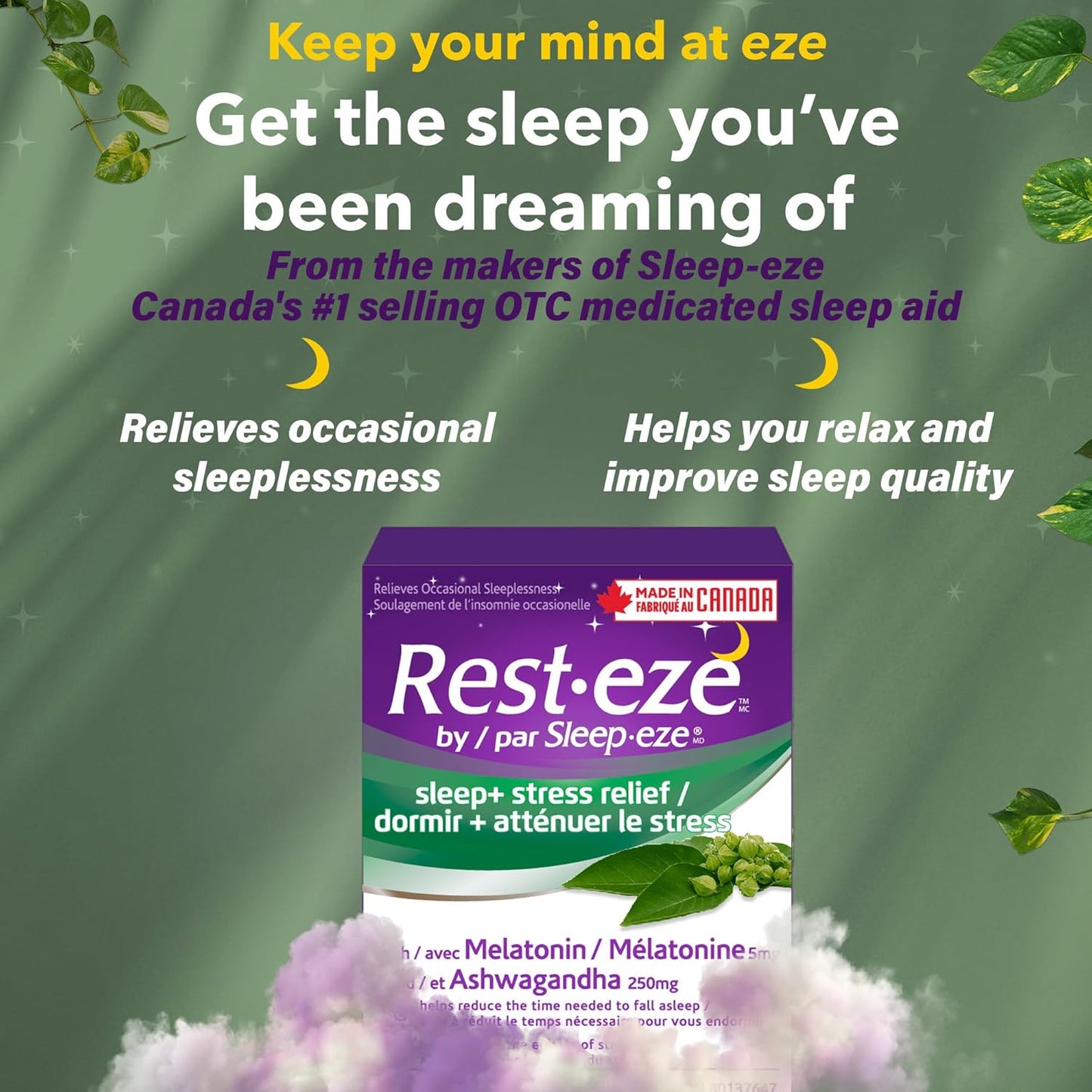 Rest Eze by Sleep Eze, Sleep + Stress Relief, 24 Caplets, Made in Canada
