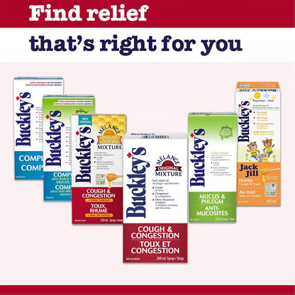 BUCKLEY'S 舒缓混合糖浆，用于缓解咳嗽、鼻塞和咽喉痛，250毫升