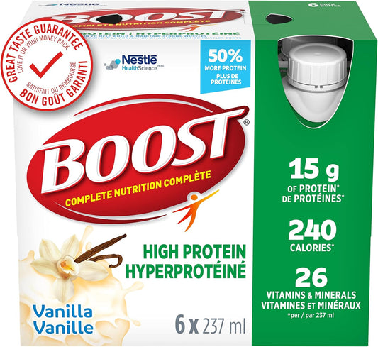 BOOST High Protein Meal Replacement Drink, Vanilla, 237 ml, 6 Counts (Pack Of 4) & PLUS Complete Nutrition Drink, Strawberry, 24 x 237 ml
