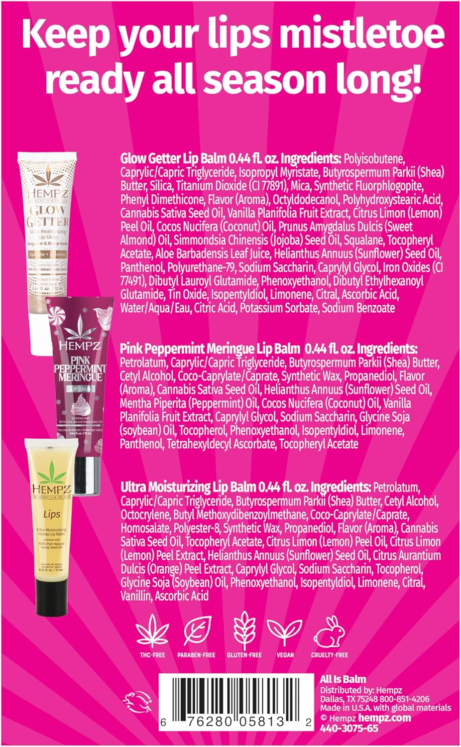 Hempz All is Balm Kit, 3 Pack, Lip Balm, Nourishing Lip Care, Limited Edition Gloss, .44 oz