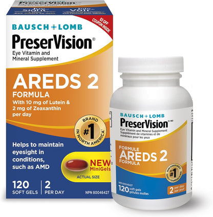 PreserVision AREDS 2 Eye Vitamin & Mineral Supplement, Contains Lutein, Vitamin C, Zeaxanthin, Zinc, Vitamin E, Eye Health Supplements for Adults, 120 Softgels