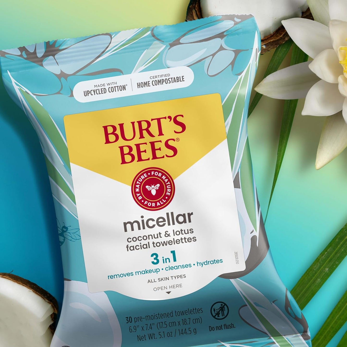 Burt's Bees 胶束清洁湿巾，男女通用 - 30 片装