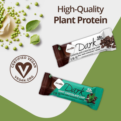 NuGo Dark Mint Chocolate Chip, 13g Vegan Protein, 200 Calories, Gluten Free, 12 Count
