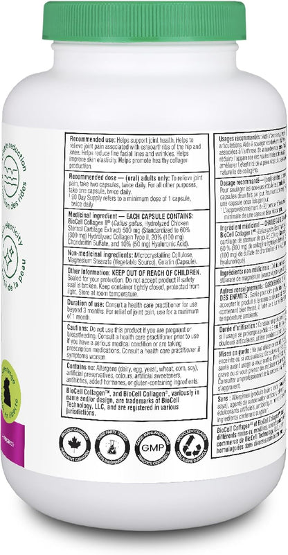 Organika Biocell Collagen- Type 2 Collagen, Hyaluronic Acid, Chondroitin Sulfate, Joint Support- 180caps