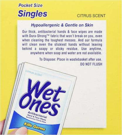 Wet Ones Antibacterial Hand Wipes, Fresh Scent, Wet Wipes, 20 Count (Pack of 10) & Antibacterial Hand Wipes, Citrus Scent, 28 Individually Wrapped Wet Wipes