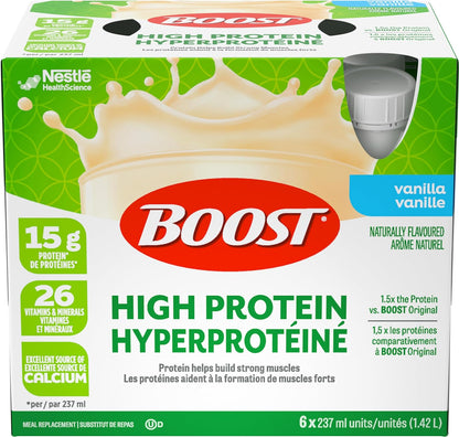 BOOST 15 克高蛋白代餐饮料，香草味，237 毫升，6 包（4 包）