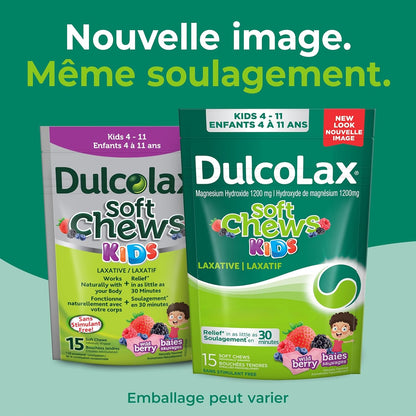 DulcoLax 儿童软糖，适用于 4 岁及以上儿童，温和缓解偶尔便秘，纯素，无刺激性，无麸质，野生浆果味，15 粒