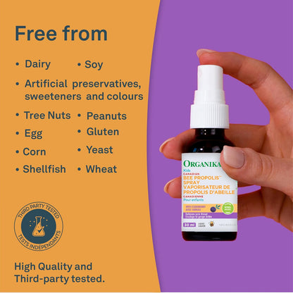 Organika 加拿大制造儿童蜂胶喷雾，含接骨木莓，天然无糖，缓解咽喉痛，增强免疫力，抗氧化 - 30ml