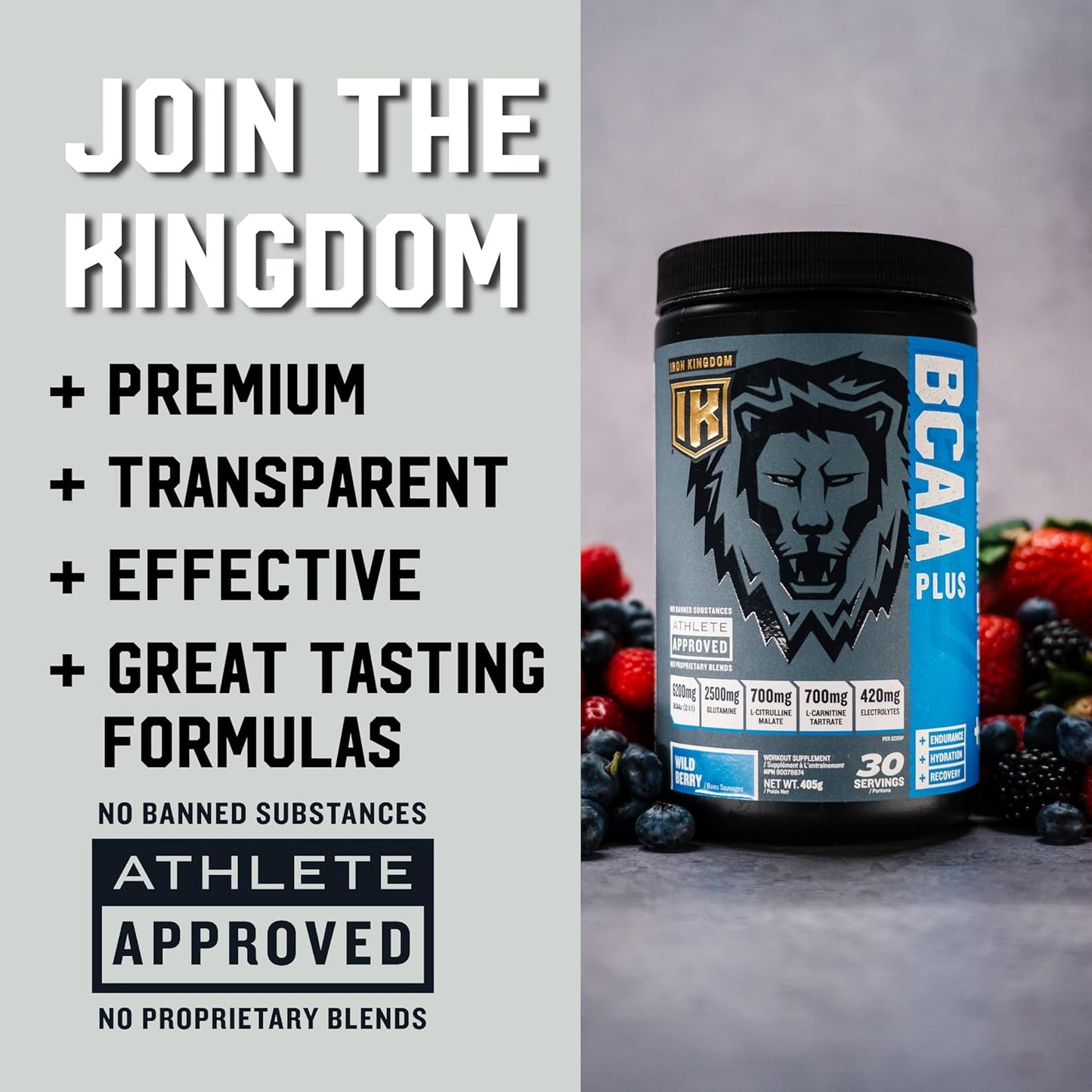 IRON KINGDOM BCAA PLUS WILD BERRY 10.1克 胺基酸、電解質、麩醯胺酸、耐力、恢復、補水