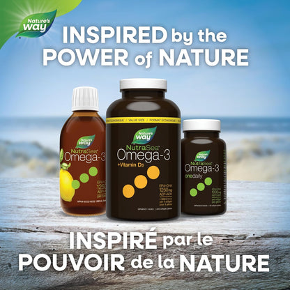 Nature's Way NutraSea Omega 3 + 維生素 D 軟膠囊，含魚油補充劑 - 檸檬味 - 為成人和 6 歲以上兒童提供心臟、大腦、骨骼和免疫支持 - EPA 和 DHA + 1000IU D3，240 粒軟膠囊