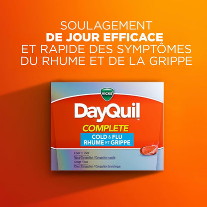 Vicks DayQuil 完全缓解感冒和流感症状及鼻塞液体胶囊，白天不瞌睡，缓解 9 种症状，36 粒