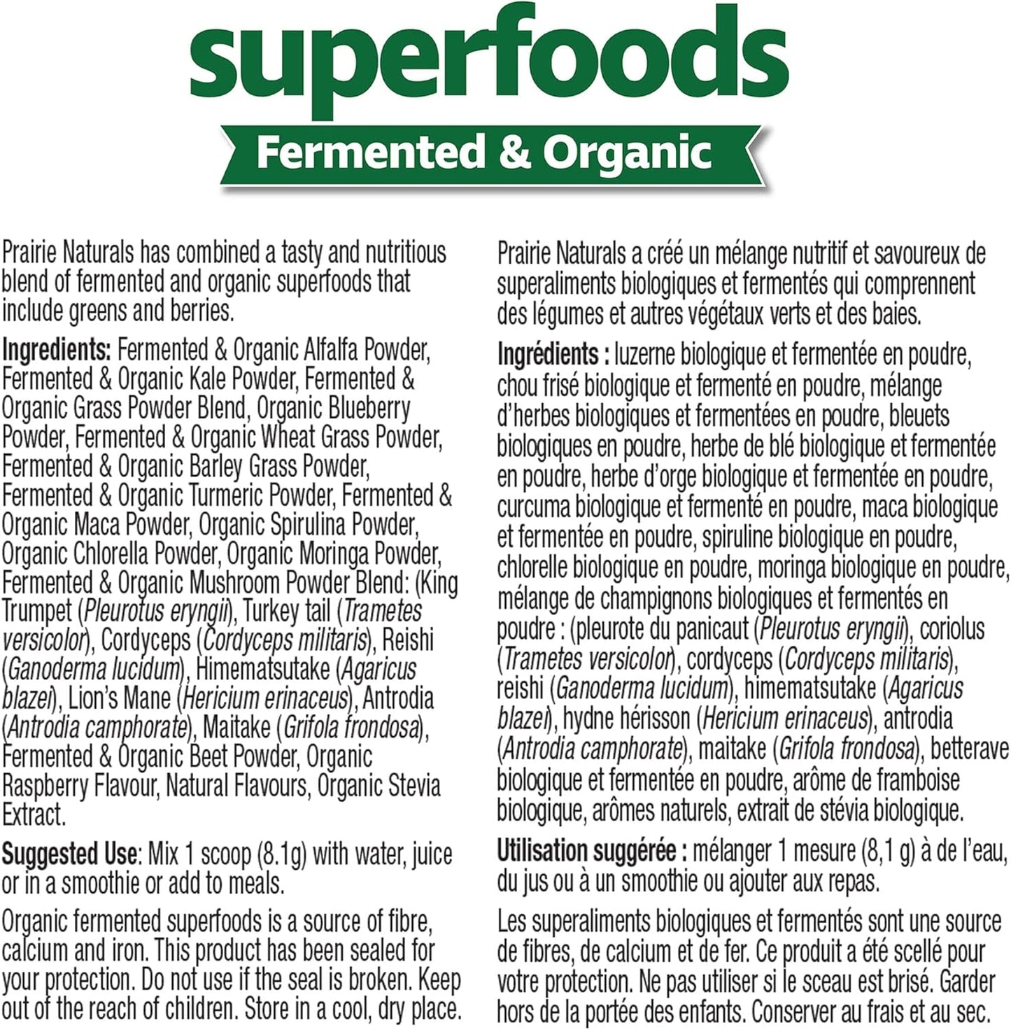 Prairie Naturals Fermented & Organic SuperFoods Green Foods & Fermented Mushroom Complex - 150 Gram