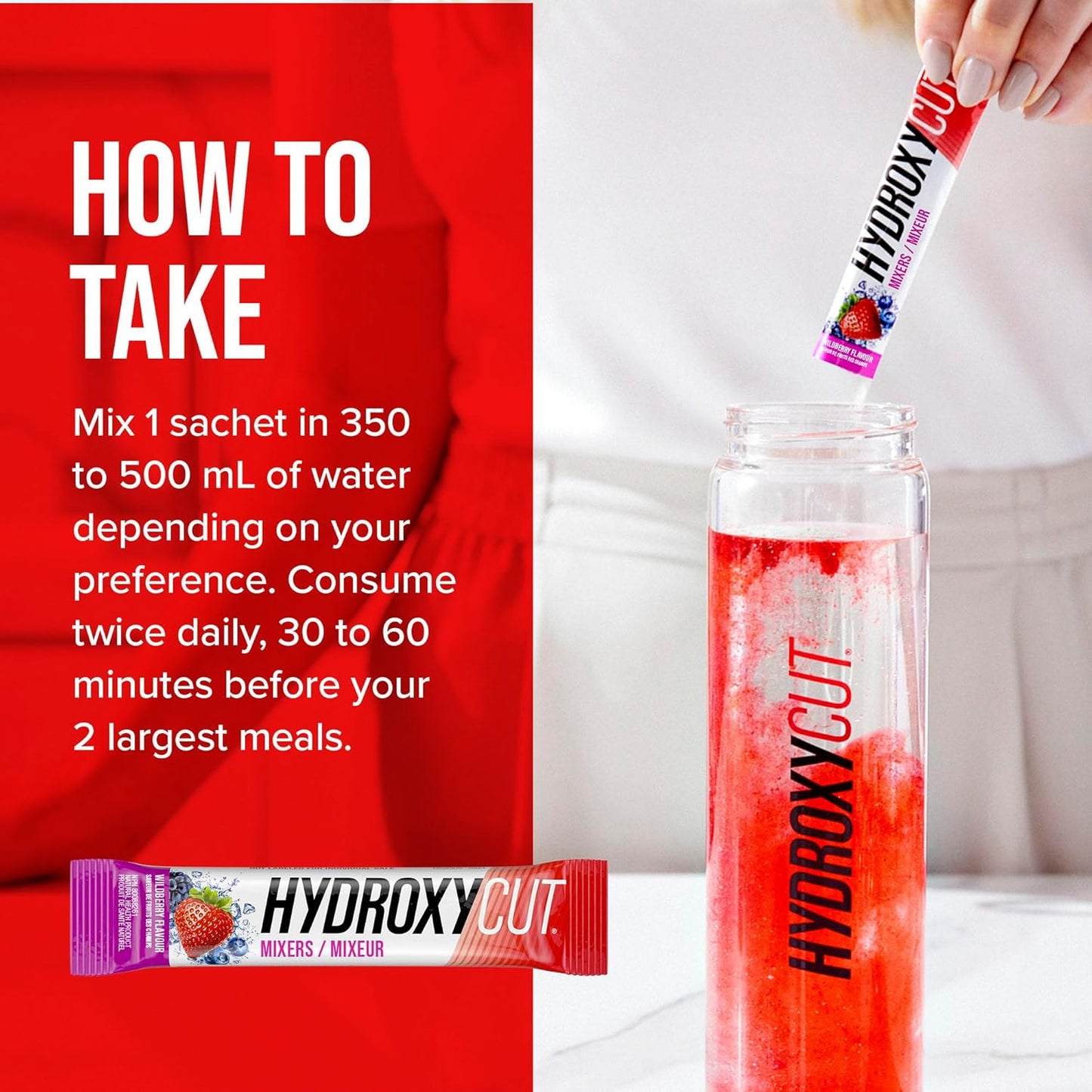 Hydroxycut 男女体重管理补充剂，野莓味，21 袋粉剂 - 含咖啡因和电解质的能量饮料粉 - 零糖