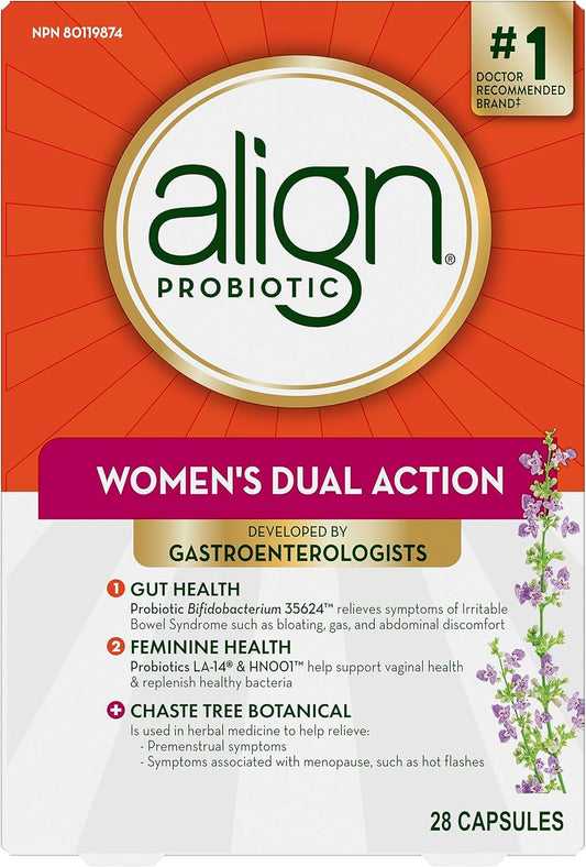 Align Probiotic, Women's Dual Action, Multi-Strain Probiotic & Probiotic Digestive Support, IBS Symptom Relief : Gas, Abdominal Discomfort, Bloating, Helps Healthy Intestinal Flora, 42 Capsules