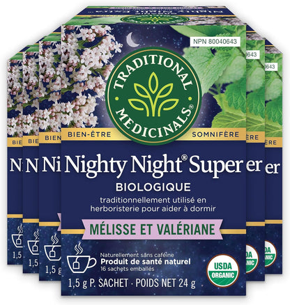 Traditional Medicinals - 有机 Nighty Night Extra 草本茶（6 包）- 天然助眠成分，含缬草、西番莲和柠檬香蜂草 - 共 96 个茶包
