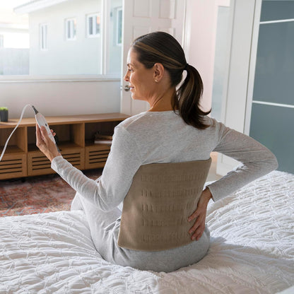 Sunbeam 高級特大號加熱墊，帶緊湊存儲 - 濕潤集成加熱墊，緩解疼痛，4 種加熱設置，2 小時自動關閉，米色