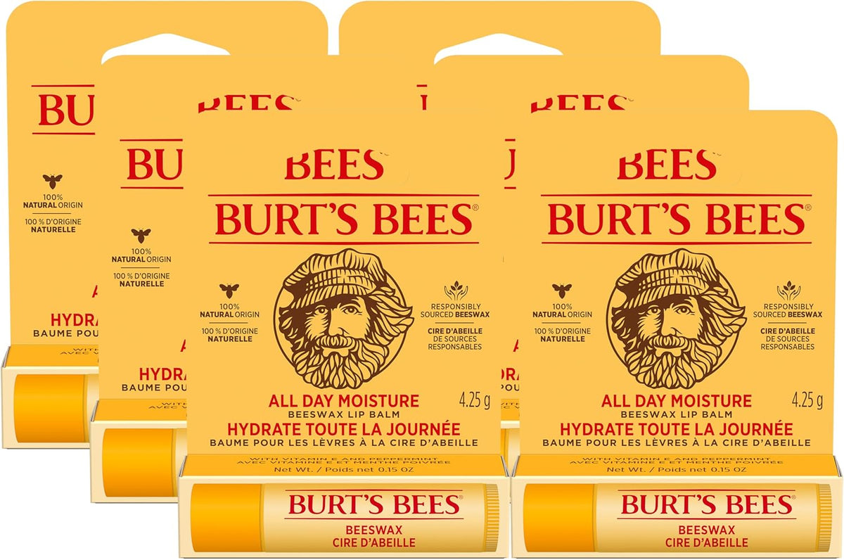Burt's Bees 100% Natural Moisturizing Lip Balm, Original Beeswax with Vitamin E and Peppermint Oil - 6 Tubes