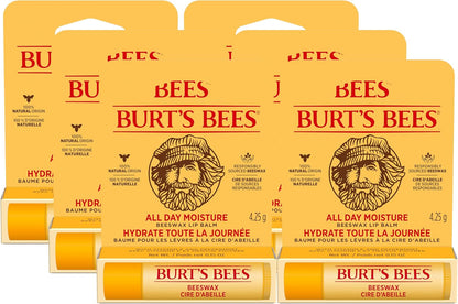Burt's Bees 100% Natural Moisturizing Lip Balm, Original Beeswax with Vitamin E and Peppermint Oil - 6 Tubes