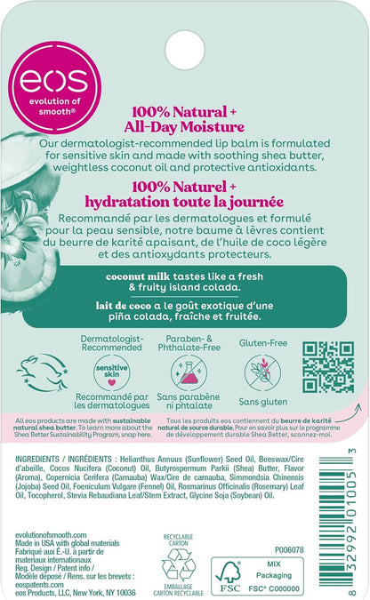 eos 100% Natural Lip Balm Sphere- Coconut Milk, All-Day Moisture, Made for Sensitive Skin, 7g