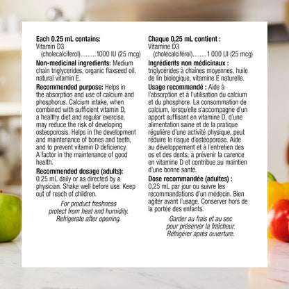 Webber Naturals 维生素 D3 1000 IU 液体，25 毫升，有助于骨骼和牙齿健康，保持身体健康