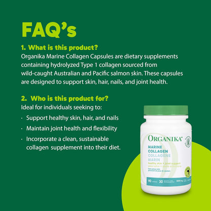 Organika 加拿大製造海洋膠原蛋白膠囊 - 鮭魚膠原蛋白 - 皮膚、頭髮和指甲支撐 - 優質採購 - 90 粒膠囊